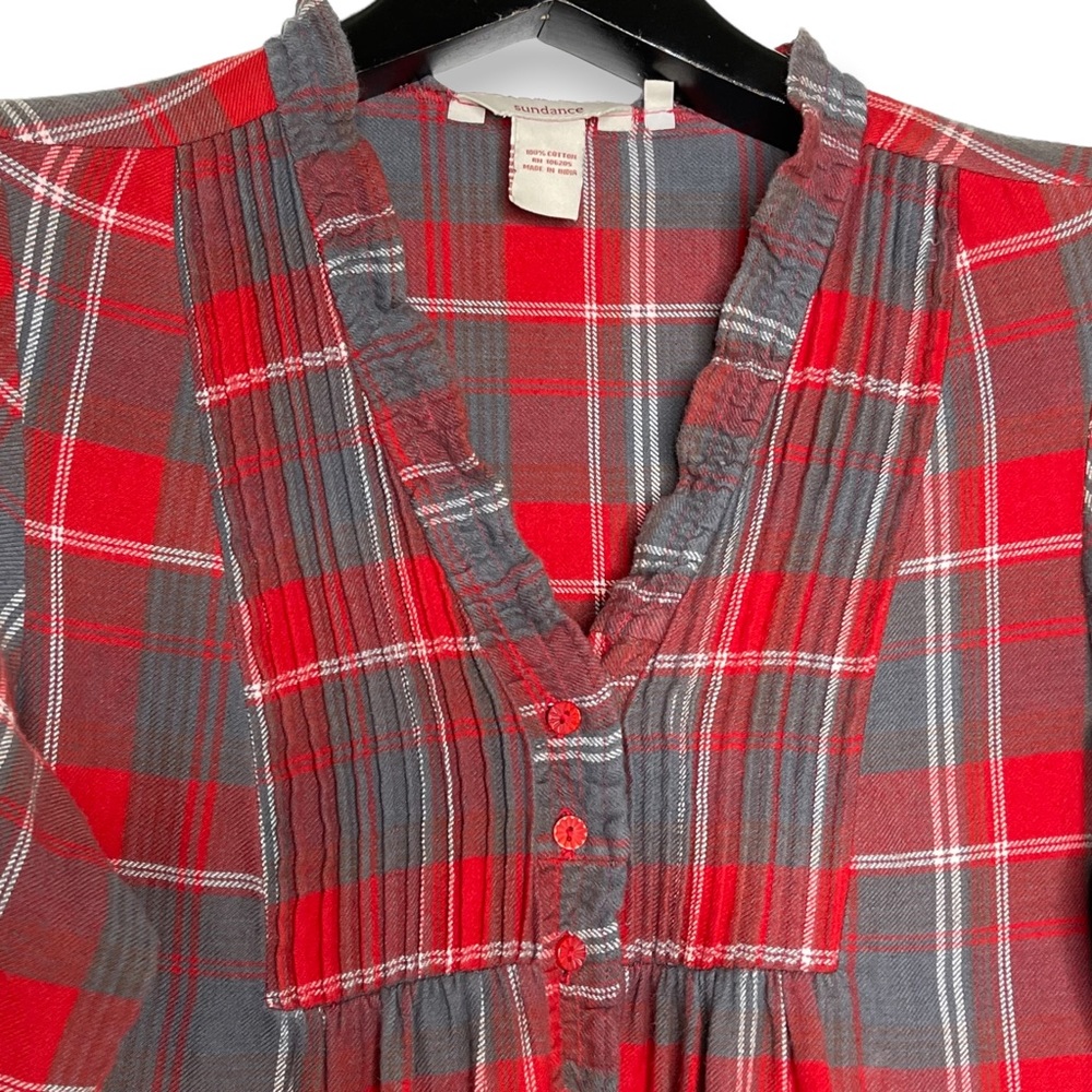 Sundance Red Plaid Cotton Flannel Button Down Top Size Small - Picture 3 of 10